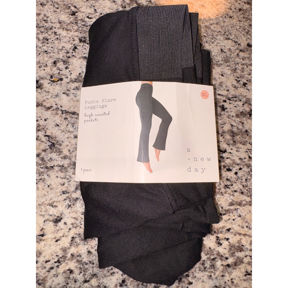 A New Day Womens Ponte Flare Leggings High Waisted Pockets Black XL New